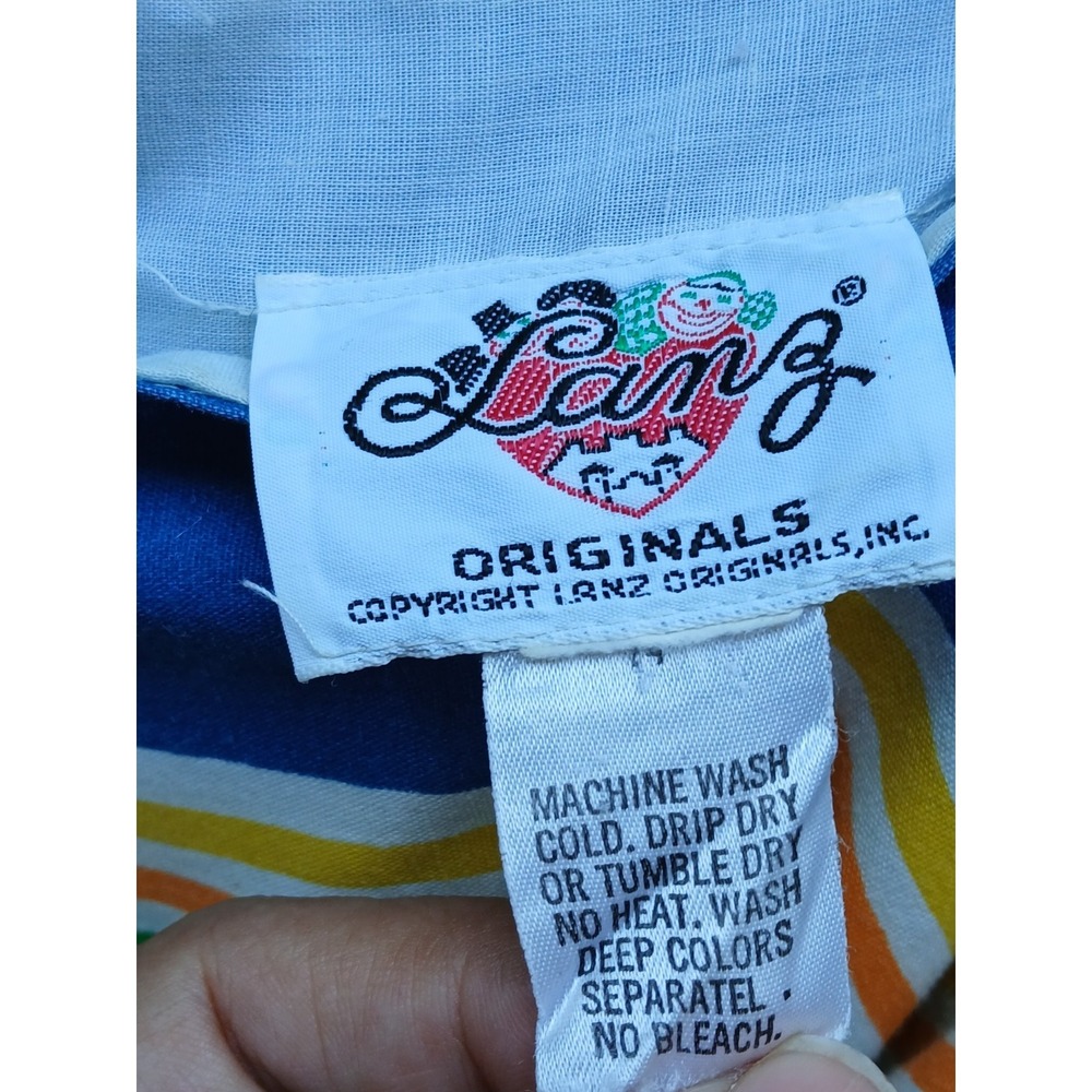 Vintage Lanz Originals Rainbow Striped Sundress Chevron Bodice Midi S 70s 80s - Picture 7 of 10